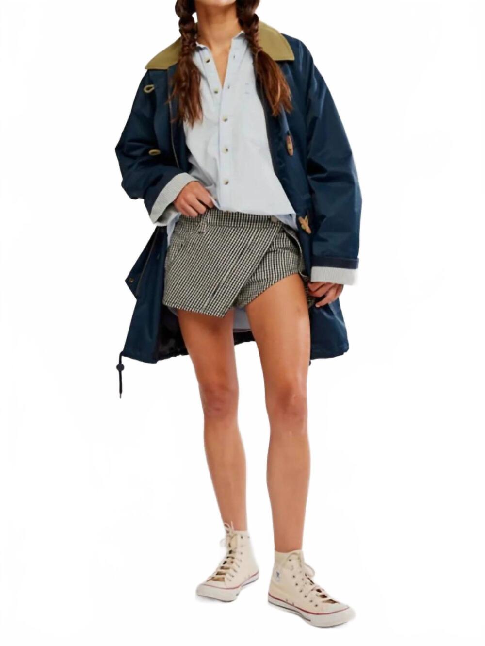 NEW FREE PEOPLE georgie gingham micro skort in black combo